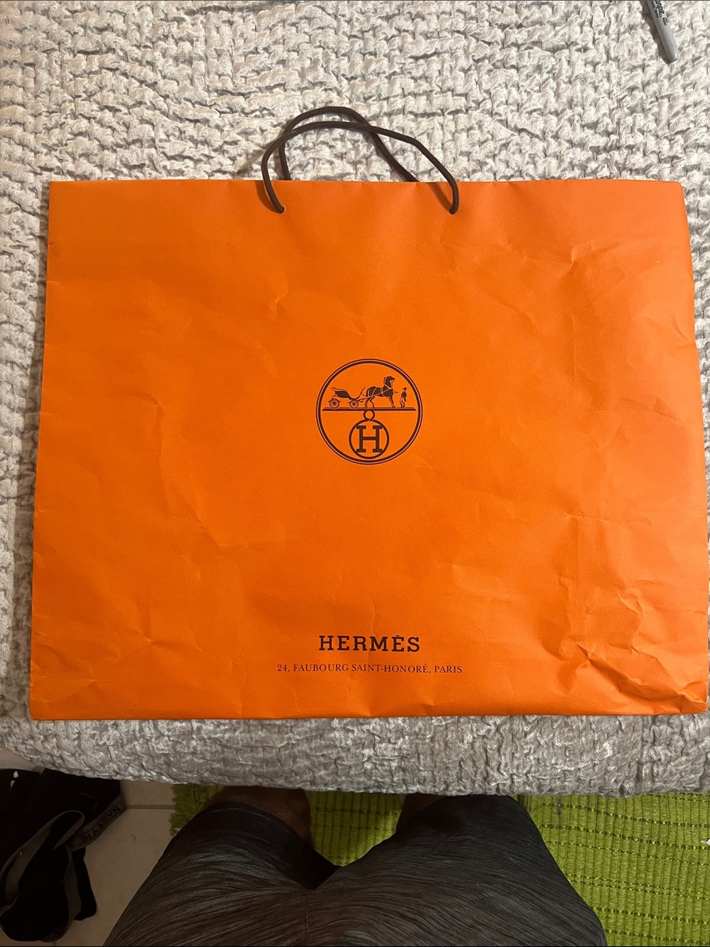 Hermès Orange Shopping Tote with Brown Handles